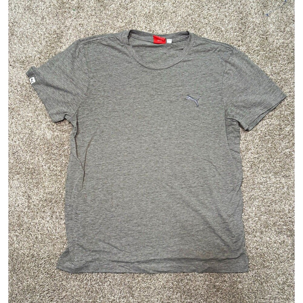 PUMA Mens L Gray Solid Logo Crew Neck Short Sleeve T-Shirt Regular Fit